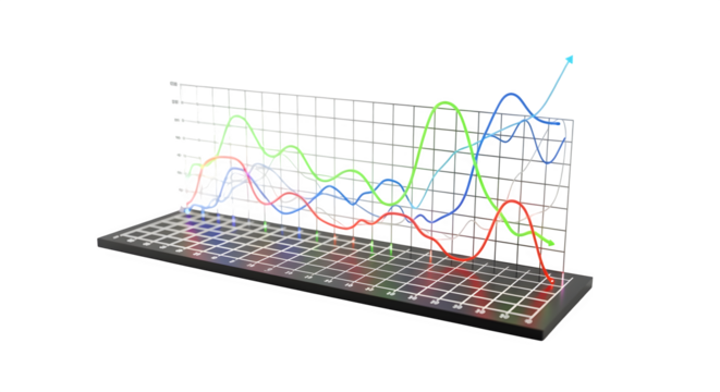 3D line graph with glowing base, isolated on white background