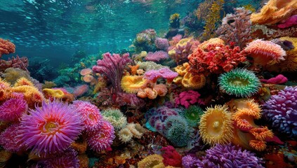 Fototapeta premium Vibrant coral reef teeming with anemones