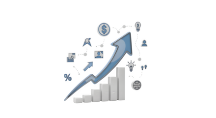 3D market growth infographic icon, isolated on white background