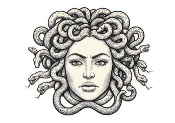 Medusa Gorgon Portrait Illustration with Snake Hair and Elegant Face