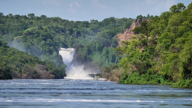  waterfall in the lagoon of the African jungle