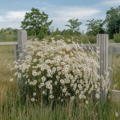 Daisies on a wooden fence