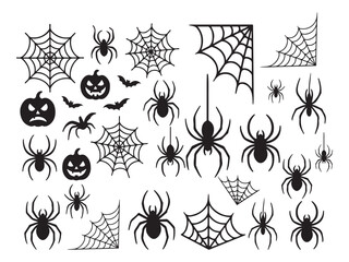&ldquo;Spider and spider web silhouette collection, creepy Halloween elements vector isolated on white.&rdquo;