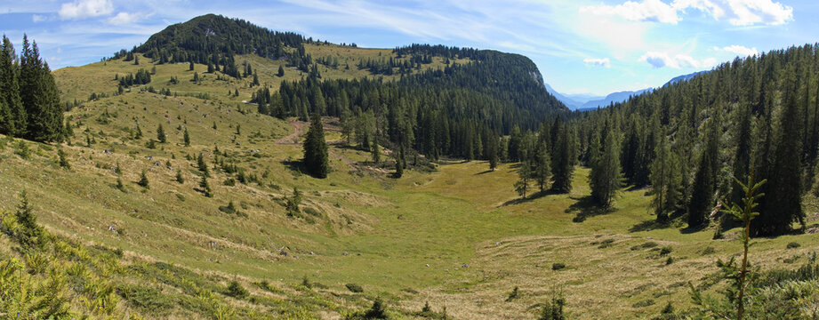 Alpine pastures over Lofer, Austria, Europe 
