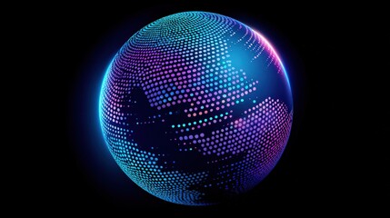 A vibrant, abstract globe design featuring colorful dots against a dark background, suggesting a digital or futuristic theme.