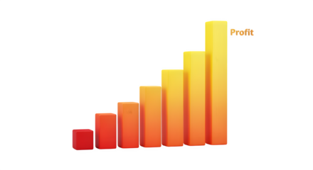 3D profit bar chart in warm gradient, isolated on white background