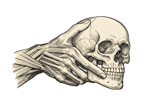 Vintage Skull And Hand Illustration On Isolated Transparent Background