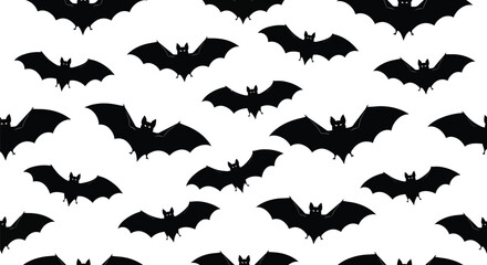 Fototapeta premium Seamless pattern of black bats, perfect for Halloween-themed designs, adding a spooky and festive touch to any project