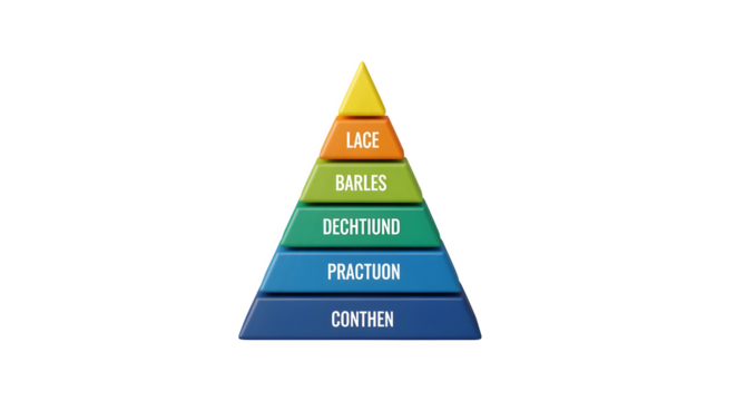 3D pyramid chart with labeled sections, isolated on white background