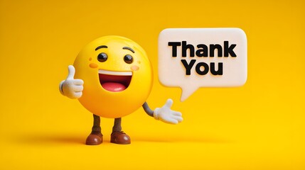 Exuberant Digital Art of an Animated Emoji Expressing Gratitude with Detailed Speech Bubble and Gesture in a Contemporary Style