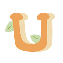 Orange letter u adorned with charming green leaves. Perfect for naturethemed designs, educational materials, or playful typographic projects.