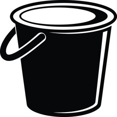 Bucket silhouette, black and white, vector illustration, household item, cleaning tool, water container, metal bucket, handle design,