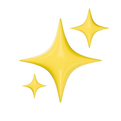3D Yellow Sparkle Star Icon Isolated on Transparent Background