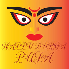 Durga Puja festival illustration with goddess face. Colorful vector illustration of Goddess Durga face with tridents and festive design, perfect for celebrating the Hindu Durga Puja festival.