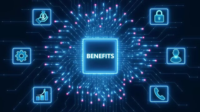 Employee benefits help to get the best human resources. Business concept.Abstract glowing blue circuit board background