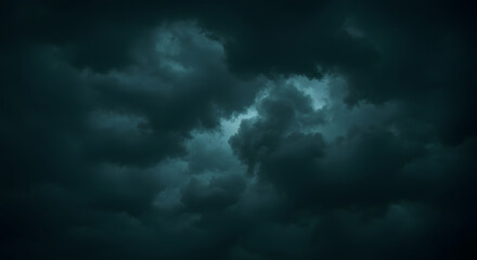 Obraz premium Dark Moody Storm Clouds: Dramatic Teal and Black Ominous Sky Background Texture
