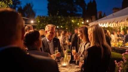 Elegant Charity Gala with Networking Guests at Night Event