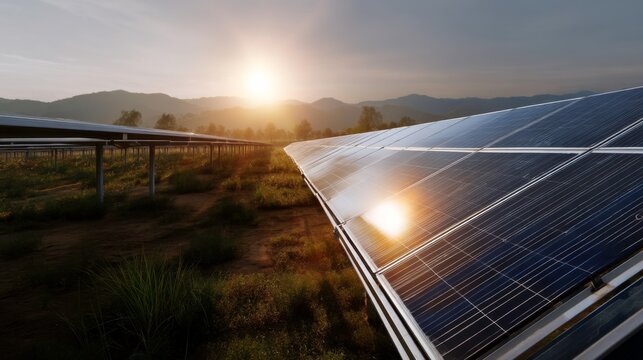 Harnessing solar power renewable energy development at sunset in a scenic landscape