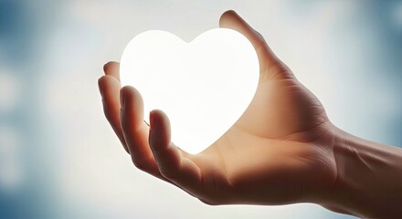Obraz premium A Hand Holding a White Heart Symbolizing Care and Protection