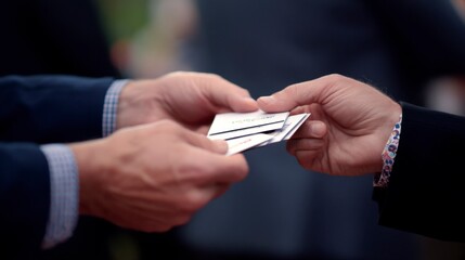 Close-Up of Hands Exchanging Business Cards in Professional Setting