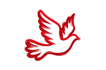 Red outline of a stylized dove in flight.
