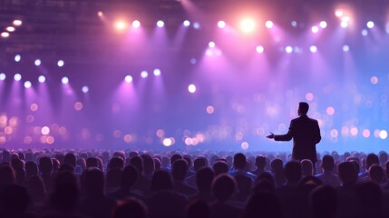 Entrepreneur Presenting Business Pitch on Stage with Audience