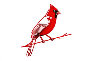 Detailed illustration of a cardinal perched on a branch.