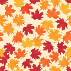 Obraz premium Red and orange maple leaves create a seamless pattern that repeats across background. This seamless pattern highlights autumn colors,