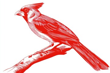 Detailed illustration of a cardinal perched on a branch.
