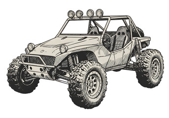 Obraz premium Offroad Buggy Illustration With Black And White Colors On A Transparent Background