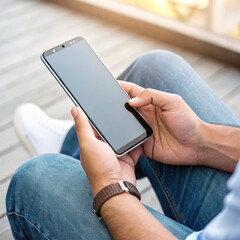 A close-up shot of a person's hands holding and interacting with a smartphone, with a focus on actions like swiping, typing, and the user interface
