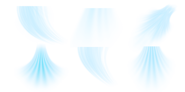Air flow set of vector elements on a white background. Abstract light effect blowing from an air conditioner, purifier or humidifier. Dynamic blurred flow motion	