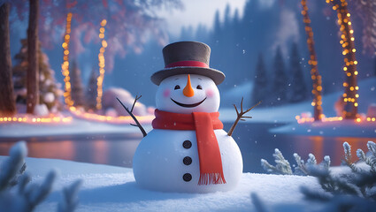Obraz premium Snowman in the winter forest, 32K Resolution