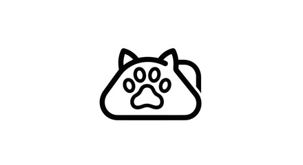 Minimalist line icon of a cat purse with a paw print.