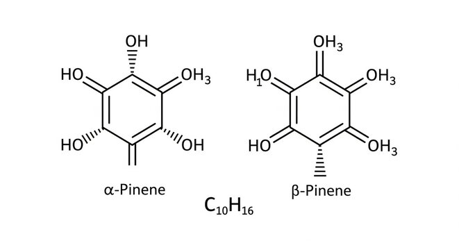 Alpha-Pinene and Beta-Pinene Chemical Structures with Molecular Formula C10H16 on Isolated transparent background