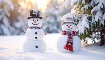Fototapeta premium snowman on the snow