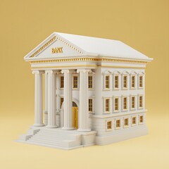 Fototapeta premium 3d illustration. Elegant white bank building with golden accents and grand columns evokes trust and financial security for your projects.