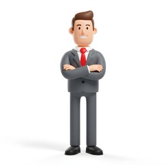 Obraz premium 3d illustration. Confident businessman in suit with arms crossed embodies professional success and corporate leadership, ready for any business challenge.
