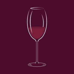 Hand drawn Red Wine in Glass Wine in Glass on burgundy background Wine Day Sticker, icon Pictogram