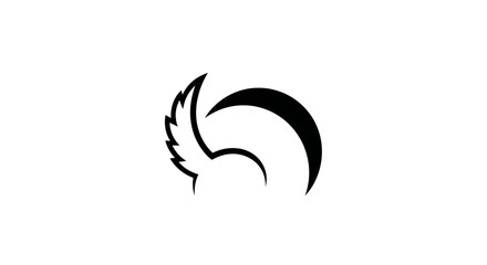 Minimalist black and white stylized squirrel tail logo.