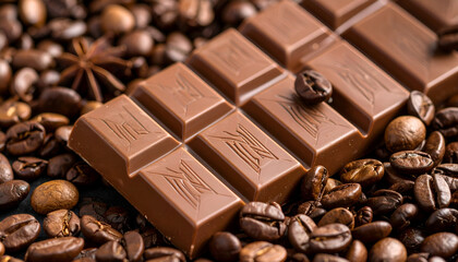 Milk Chocolate Bar on Coffee Beans