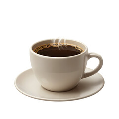 Hot Coffee Cup PNG – Steaming Mug with Saucer – Isolated on Transparent Background PNG for Café Menu & Beverage Design