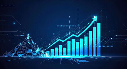 Digital mountain with growth chart for milestone business success