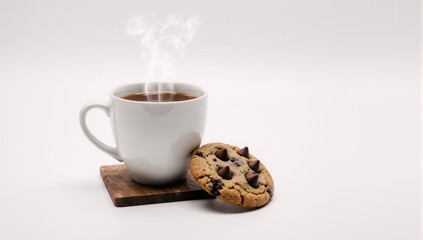 Tea and cookie on black isolated against white background