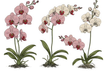 Orchid Flowers Illustration On Transparent Background Botanical Drawing