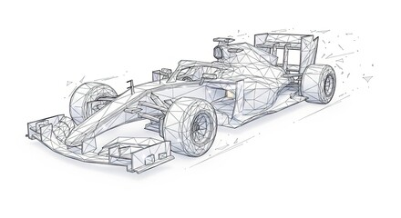 Formula one car in low poly wireframe for speed and engineering