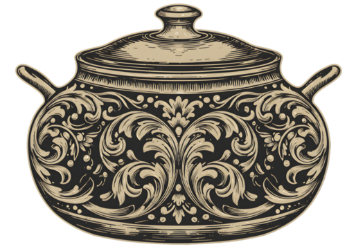 Ornamental Engraved Pot Illustration Isolated on Transparent Background