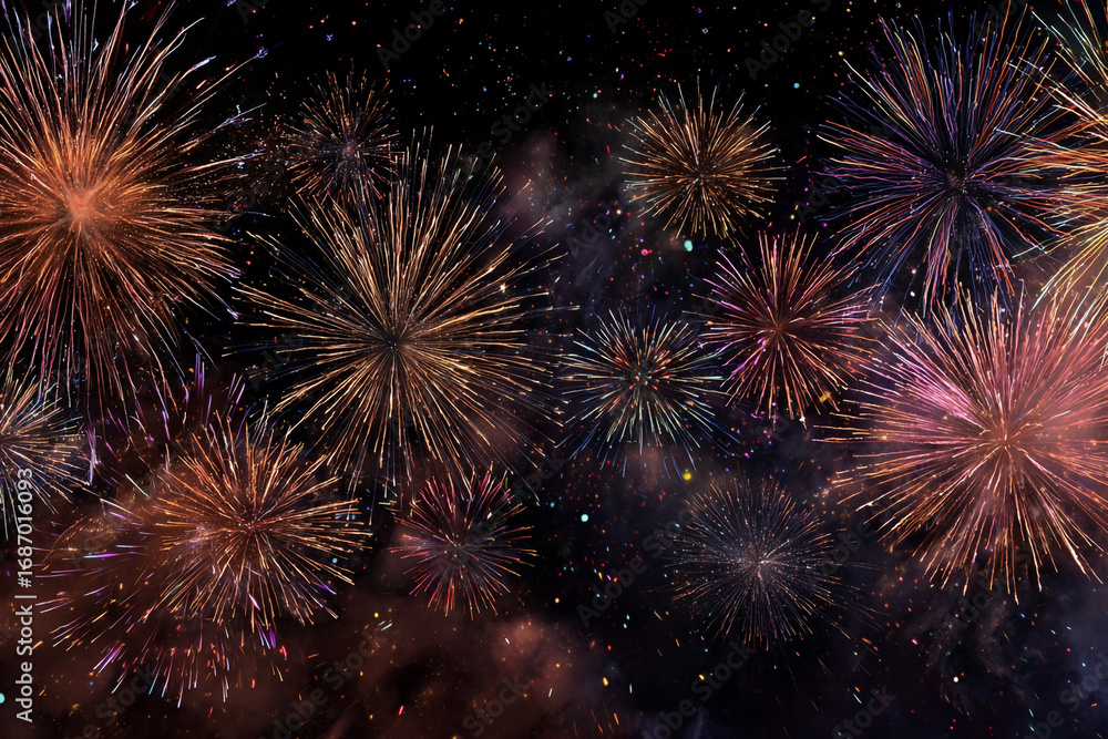Poster colorful fireworks explode in the night sky creating a vibrant and dazzling display