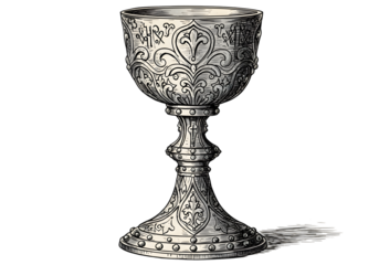 Ornate Engraved Chalice Illustration With Detailed Shadow and Transparent Background