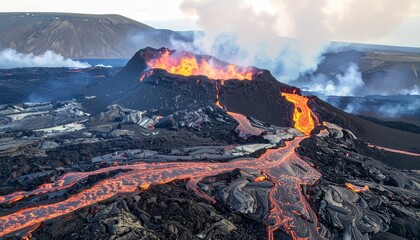 Naklejka premium Volcanic eruption landscape